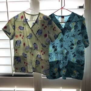 Bundle Disney scrub tops both size Small Tinker bell and Eegore Pre-loved